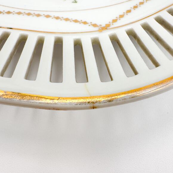 Bavarian Floral Plate Reticulated Hand Painted Bouquet Gold Trim Rim Garland - Picture 8 of 13